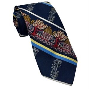 Welmon Vintage Polyester Bias Scenic Town Tie by Wembley for Wanamaker